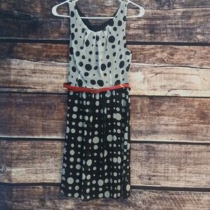 Connected Apparel Black and White Polka Dot Womens Dress with Red Belt